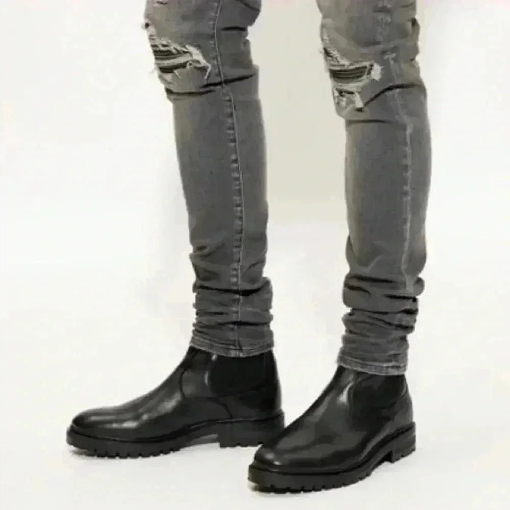 NEW AllSaints ‘Melos’ Slip-On Black Leather Ankle Boots Men’s EU 42 US9